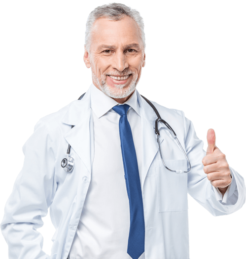 A doctor giving the thumbs up sign